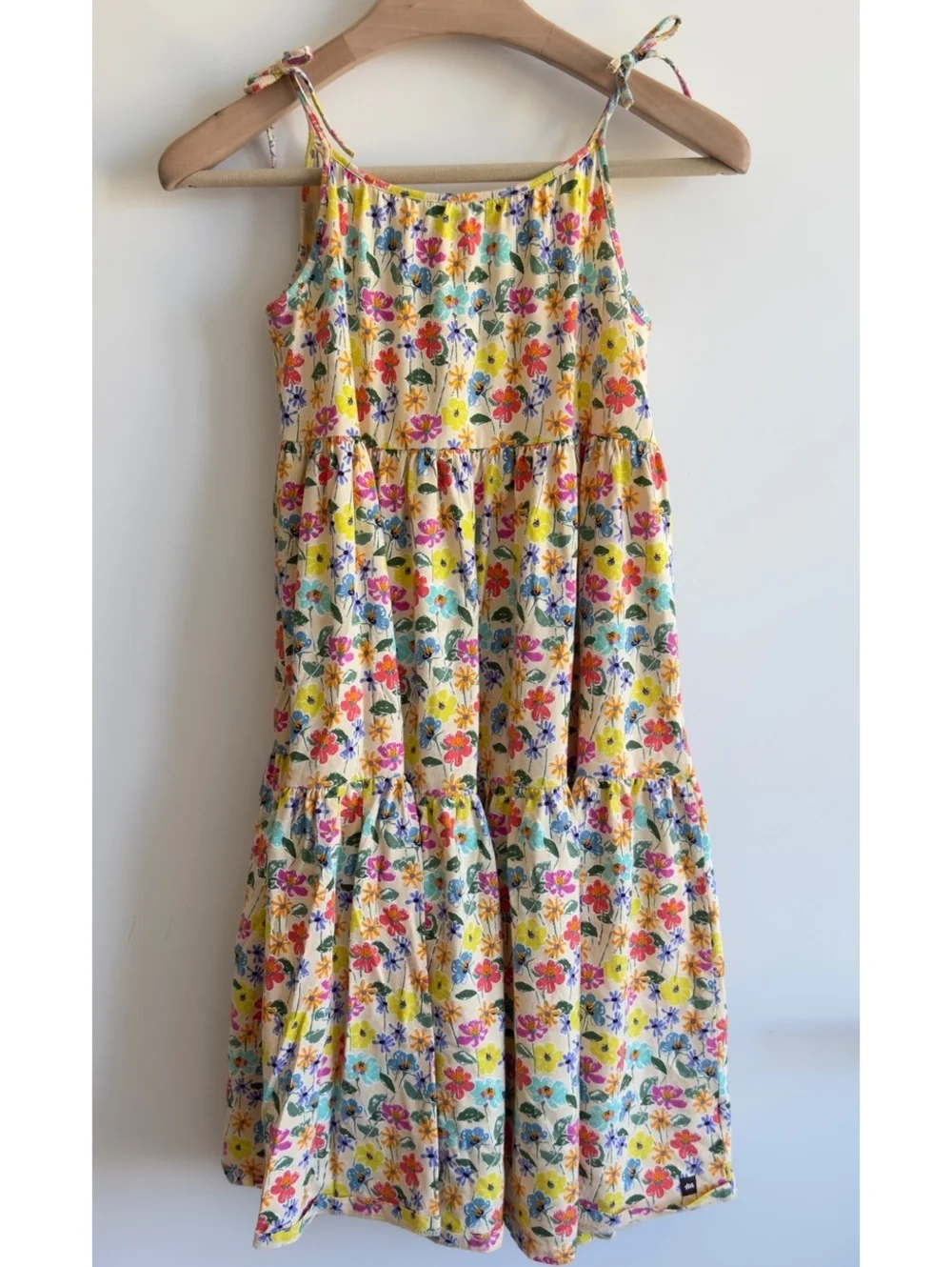 Tea Collection Girls Size 14 Floral Tiered Cotton Dress Tie Straps Boho